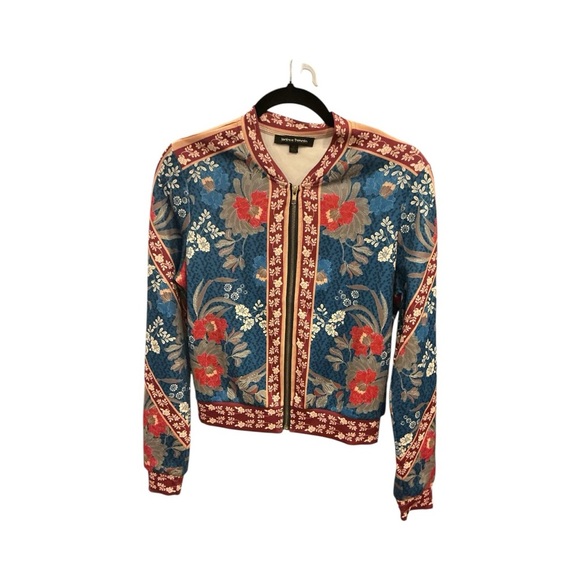 Jealous Tomato Floral Bomber Jacket | Boho Print Zip Up | Size M - Picture 1 of 5